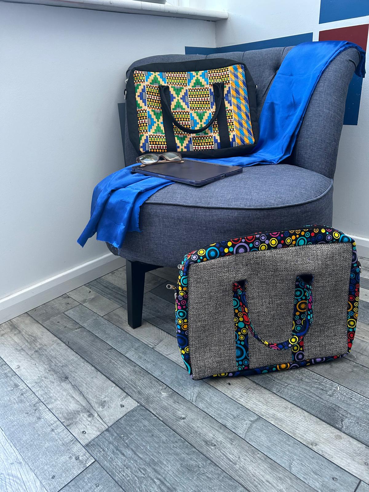 African Laptop Bag - Grey Raffia/Multicoloured